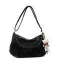 Grand sac cabas noir en cuir souple vintage avec chaîne argentée et breloque ours - Noir