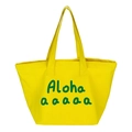 Lebhafte gelbe Canvas-Einkaufstasche mit grünem Aloha-Aufdruck für den Sommer - Gelb