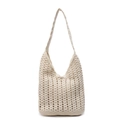 Borsa tote beige all'uncinetto con motivo a maglia traforata e morbida tracolla in stile hobo - Bianco Sporco