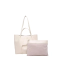 Conjunto de bolso tote beige minimalista con neceser a juego y tipografía dorada - Blanco