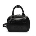 Sac polochon rétro noir brillant avec lettrage embossé et bandoulière amovible - Noir