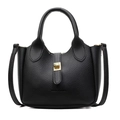 Elegante schwarze Beuteltasche mit Litschi-Textur, Goldverschluss und Umhängeriemen - Schwarz
