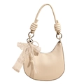 Borsa hobo bianco crema in pelle martellata con charm di perle e merletto - Bianco + Fiocco Pizzo Perle