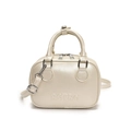Sac bowling minimaliste blanc crème avec lettres gaufrées rétro et détails argentés - Blanc