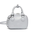 Minimalist light blue mini Boston bag with RETRO embossing and silver hardware - Blue