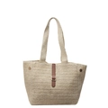 Borsa tote in paglia intrecciata bianco crema con cinturino decorativo in pelle marrone - Bianco Sporco