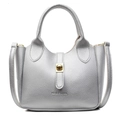 Silver bucket bag with lychee pattern leather and golden metallic lock detail - Silver