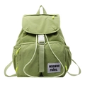 Mochila de viaje de nailon verde claro con dos bolsillos y hebillas blancas - Verde