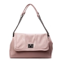 Bolso tote rectangular de cuero rosa con cierre giratorio plateado y cadena - Rosa