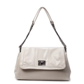 Bolso tote de cuero PU blanco crema con correa de cadena y cierre de giro metálico - Blanco Roto