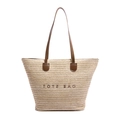 Bolso tote de paja minimalista con asas marrones y estampado de TOTE BAG - Marrón
