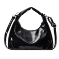 Klassische schwarze Damenhandtasche aus Ölwachs-Leder mit glänzendem Finish und Umhängeriemen - Schwarz