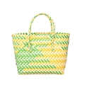 Green and yellow woven beach bag with contrasting colors and durable top handles - Green