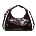 Chocolate brown patent leather hobo handbag with adjustable strap in moon shape - Brown