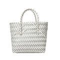 Handmade woven tote bag with grey and white chevron pattern and round handles - Gray