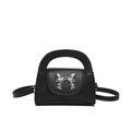 Mini black crossbody bag with litchi grain leather and a large silver metal bow - Black