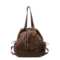 Sac à dos en nylon marron avec cordon de serrage et texture vintage élégante - Café