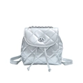 Silver quilted mini backpack with metallic finish and chain strap in modern style - Silver