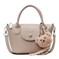Elegante Handtasche in Apricot mit Litschi-Textur und niedlichem Bärenanhänger - Mit Anhänger / Khaki