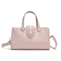 Elegant Morandi pink oil wax leather handbag with top handle and detachable shoulder strap - Pink