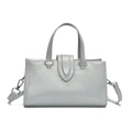 Minimalist light gray structured tote bag with silver hardware and crossbody strap - Blue