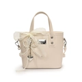 Elegant cream white bucket bag with lace bow and pearl charm for women summer fashion - Off-white (With Pearl Bow Charm)