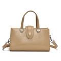 Sac à main minimaliste marron clair en simili cuir brillant avec boucles argentées - Kaki