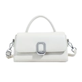 Minimalist white square handbag with woven texture and silver metal buckle detail - White