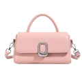 Pink minimalist crossbody square bag with woven texture and silver metal buckle - Pink