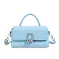 Light blue woven texture crossbody bag with silver buckle and top handle minimalist style - Blue
