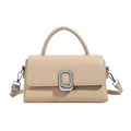 Minimalist khaki crossbody square bag with woven texture and silver metal buckle - Khaki