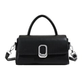 Classic black square crossbody bag with woven texture and large silver metal clasp - Black