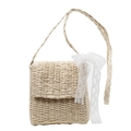 Chic cream white woven straw crossbody bag with delicate white lace bow detail - Off White