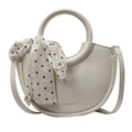 Bolso medialuna blanco con textura lichi y elegante asa con pañuelo de lunares - Beige