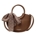 Sac bandoulière demi-lune marron, texture cuir, poignée ronde et foulard à pois - Marron