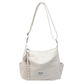Minimalist white tote bag with tennis racket charm and adjustable shoulder strap - White