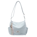 Light blue faux leather tote bag with tennis racket charm and logo patch detail - Blue