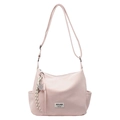 Minimalist light pink crossbody tote bag with adjustable strap and racket charm - Pink