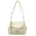Minimalist cream yellow tote bag with adjustable shoulder strap and woven charm - Yellow