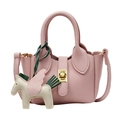 Bolso saco de cuero rosa granulado con cierre giratorio dorado y colgante de pegaso - Pequeño / Sin colgante / Rosa
