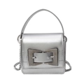 Mini bolso bandolera plateado metalizado con hebilla grande y correa de cadena - Plateado