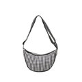 Gingham crescent bag in black and white with an adjustable striped crossbody strap - Black