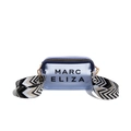 Light blue transparent crossbody bag with bold geometric strap and black letter print - Black