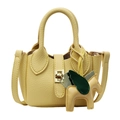 Bolso cubo amarillo con patrón lichi, colgante de pegaso y hebilla de metal dorado - Pequeño / Sin colgante / Amarillo