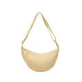 Minimalist yellow and white checkered crescent crossbody bag with adjustable strap - Yellow