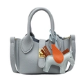 Bolso tipo cubo de cuero azul claro con textura litchi, colgante Pegaso y cierre dorado - Pequeño / Sin colgante / Azul