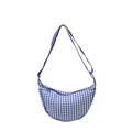 Blue and white checkered crescent crossbody bag with adjustable shoulder strap - Blue