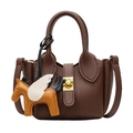 Mini sac seau marron foncé à motif litchi avec breloque cheval jaune et fermoir doré - Petit / Sans Pendentif / Marron