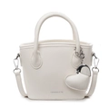 Borsa a secchiello bianca minimalista con motivo litchi e ciondolo a cuore - Bianco Sporco