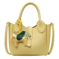 Sac seau en cuir grainé jaune pâle avec breloque cheval et détails métalliques dorés - Grand / Sans Pendentif / Jaune